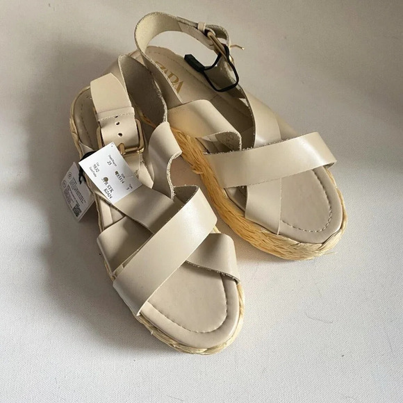 NWT Zara Ivory  Leather Strappy Flatform Platform Espadrille Sandals 40 - Picture 2 of 5